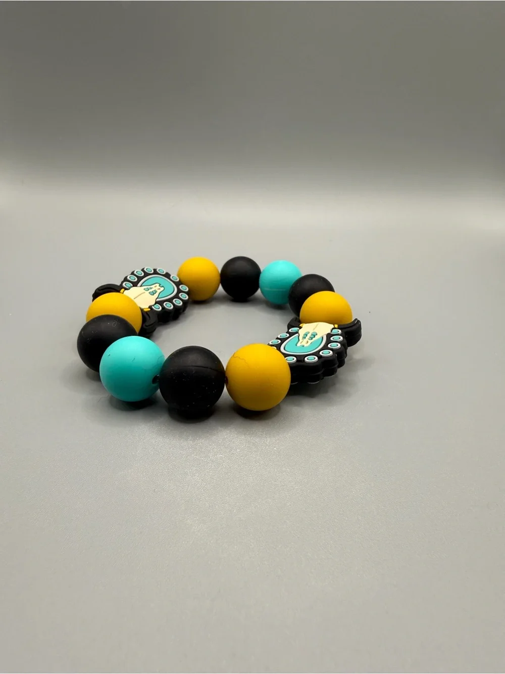 Turquoise & Yellow Silicone Keychain Bracelet - Handmade #K0334C